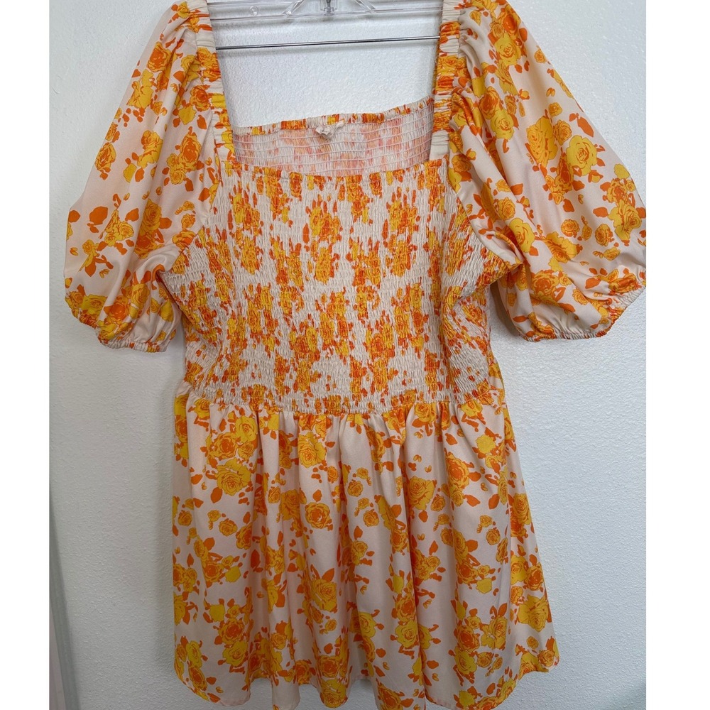 Jodifl Plus Sz 1X Floral Smocked Boho Blouse Peach Orange Pink Corragecore EUC